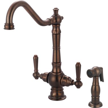 Click here to see Pioneer 2AM401-ORB Pioneer Americana Two-Handle Kitchen Faucet with Side Spray, 2-Hole, 1.5 GPM, Metal Lever Handles, ADA, Oil-Rubbed Bronze - 2AM401-ORB