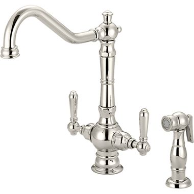 Click here to see Pioneer 2AM401-PN Pioneer Americana Two Handle Kitchen Faucet w/ Side Spray, 2 Hole, Polished Nickel - 2AM401-PN