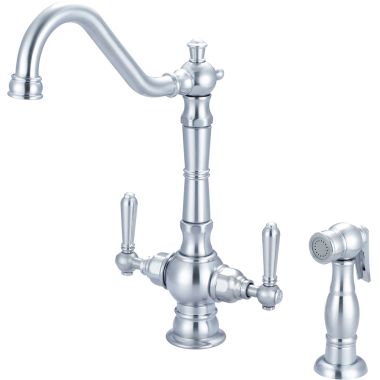 Click here to see Pioneer 2AM401-SS Pioneer Americana Two-Handle Kitchen Faucet with Side Spray, 2-Hole, 1.5 GPM, Metal Lever Handles, ADA, Stainless Steel - 2AM401-SS
