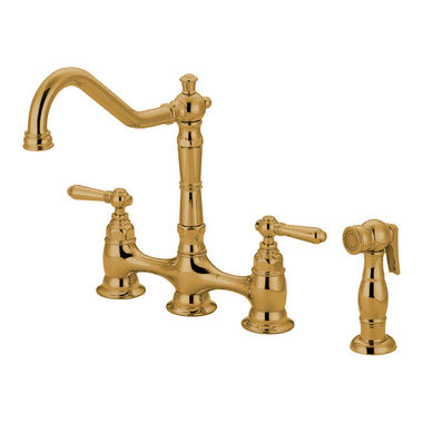 Click here to see Pioneer 2AM501-GR Pioneer Americana Two-Handle Bridge Kitchen Faucet w/ Side Spray, Golden Rose - 2AM501-GR