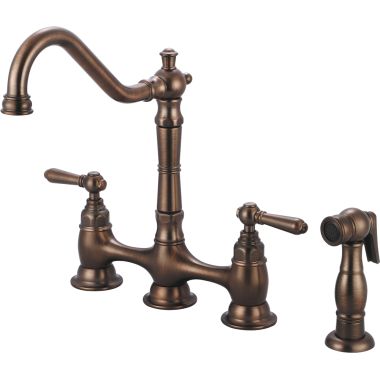 Click here to see Pioneer 2AM501-ORB Pioneer Americana Two-Handle Bridge Kitchen Faucet with Side Spray, 1.5 GPM, 4-Hole, Metal Lever Handles, ADA, Oil-Rubbed Bronze - 2AM501-ORB