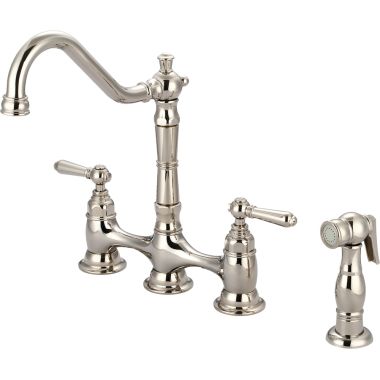 Click here to see Pioneer 2AM501-PN Pioneer Americana Two-Handle Bridge Kitchen Faucet w/ Side Spray, Polished Nickel - 2AM501-PN