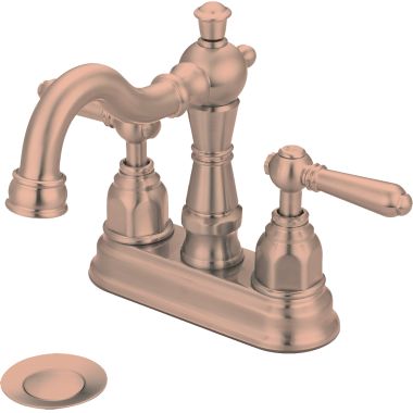 Click here to see Pioneer 3AM100-GR Pioneer 3AM100-GR Americana Two-Handle 4-Inch Centerset Lavatory Faucet w/ Pop-up Drain, Lever Handles, Golden Rose