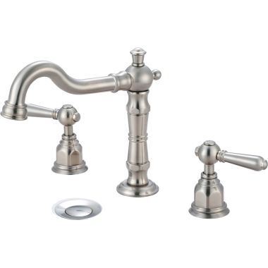 Click here to see Pioneer 3AM400-BN Pioneer Americana Widespread Bathroom Faucet with Pop-Up Drain, Two-Handle, 1.2 GPM, Metal Lever Handle, ADA, PVD Brushed Nickel - 3AM400-BN