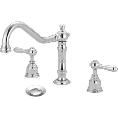 Click here to see Pioneer 3AM400-SS Pioneer Americana Widespread Bathroom Faucet with Pop-Up Drain, Two-Handle, 1.2 GPM, Metal Lever Handle, ADA, PVD Stainless Steel - 3AM400-SS