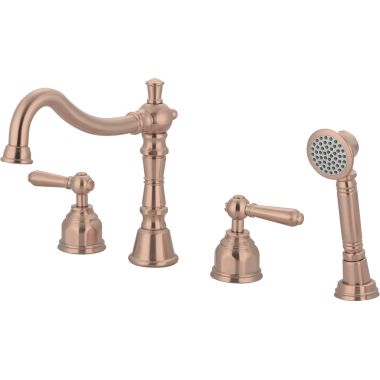 Click here to see Pioneer 4AM611-GR Pioneer Americana Two-Handle Golden Rose Roman Tub Faucet Trim with Rough-In, 1-Function Hand Shower, Metal Lever Handles, ADA Compliant - 4AM611-GR