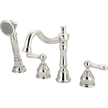 Click here to see Pioneer 4AM611-PN Pioneer Americana Two-Handle Polished Nickel Roman Tub Faucet Trim with Rough-In, 1-Function Hand Shower, Metal Lever Handles, ADA Compliant - 4AM611-PN