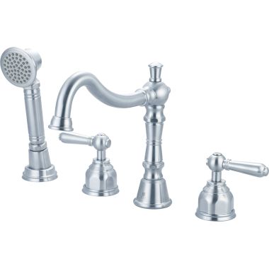 Click here to see Pioneer 4AM611-SS Pioneer Americana Two-Handle Stainless Steel Roman Tub Faucet Trim with Rough-In, 1-Function Hand Shower, Lever Handles, ADA Compliant - 4AM611-SS