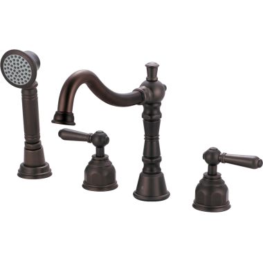 Click here to see Pioneer 4AM611-TB Pioneer Americana Two-Handle Tuscany Bronze Roman Tub Faucet Trim with Rough-In, 1-Function Hand Shower, Metal Lever Handles, ADA Compliant - 4AM611-TB