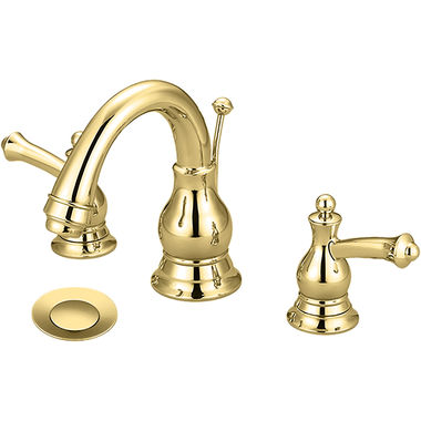 Click here to see Pioneer 3BL200-PB Pioneer Bellaire Widespread C-Spout Bathroom Faucet with Pop-Up Drain, Two-Handle, 1.5 GPM, Metal Lever Handle, ADA, PVD Polished Brass - 3BL200-PB
