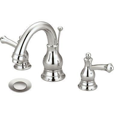 Click here to see Pioneer 3BL200-PN Pioneer Bellaire Widespread C-Spout Bathroom Faucet with Pop-Up Drain, Two-Handle, 1.5 GPM, Metal Lever Handle, ADA, PVD Polished Nickel - 3BL200-PN