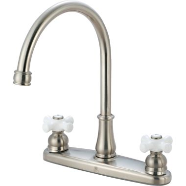 Click here to see Pioneer 2BR120-BN Pioneer Brentwood Two-Handle Kitchen Faucet, Porcelain Cross Handles, Brushed Nickel - 2BR120-BN