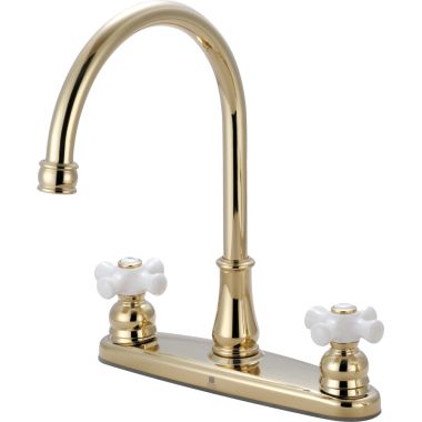 Click here to see Pioneer 2BR120-PB Pioneer Brentwood Two-Handle Kitchen Faucet, Porcelain Cross Handles, Polished Brass - 2BR120-PB