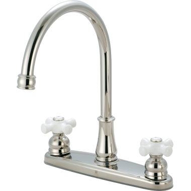 Click here to see Pioneer 2BR120-PN Pioneer Brentwood Two-Handle Kitchen Faucet, Porcelain Cross Handles, Polished Nickel - 2BR120-PN