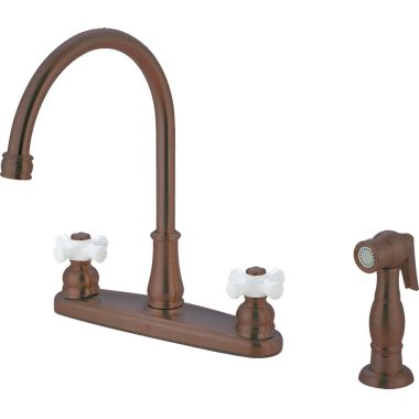 Click here to see Pioneer 2BR121-ORB Pioneer Brentwood Two-Handle Kitchen Faucet w/ Side Spray, Porcelain Cross Handles, Oil Rubbed Bronze - 2BR121-ORB
