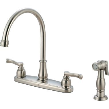 Click here to see Pioneer 2BR131-BN Pioneer Brentwood Two-Handle Kitchen Faucet w/ Side Spray, Beaux Lever Handles, Brushed Nickel - 2BR131-BN