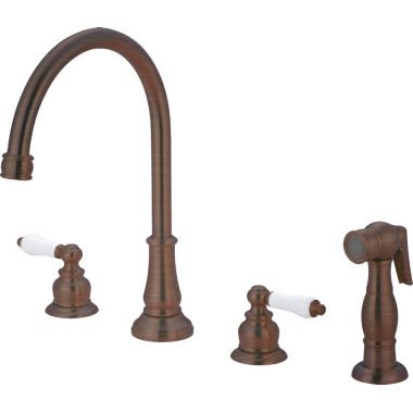 Click here to see Pioneer 2BR211-ORB Pioneer Brentwood Two-Handle Widespread Kitchen Faucet w/ Side Spray, Porcelain Lever Handles, Oil Rubbed Bronze - 2BR211-ORB