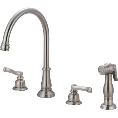 Click here to see Pioneer 2BR231-BN Pioneer Brentwood Two-Handle Widespread Kitchen Faucet w/ Side Spray, Beaux Lever Handles, Brushed Nickel - 2BR231-BN