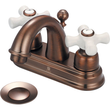 Click here to see Pioneer 3BR220-ORB Pioneer 3BR220-ORB Brentwood Two-Handle Low Arc 4-Inch Centerset Lavatory Faucet w/ Pop-up Drain, Porcelain Cross Handles, Oil Rubbed Bronze