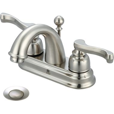Click here to see Pioneer 3BR230-BN Pioneer Brentwood Centerset C-Spout Bathroom Faucet with Pop-Up Drain, Two-Handle, 1.5 GPM, Beaux Lever Handle, ADA, PVD Brushed Nickel - 3BR230-BN
