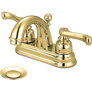 Click here to see Pioneer 3BR230-PB Pioneer Brentwood Centerset C-Spout Bathroom Faucet with Pop-Up Drain, Two-Handle, 1.5 GPM, Beaux Lever Handle, ADA, PVD Polished Brass - 3BR230-PB