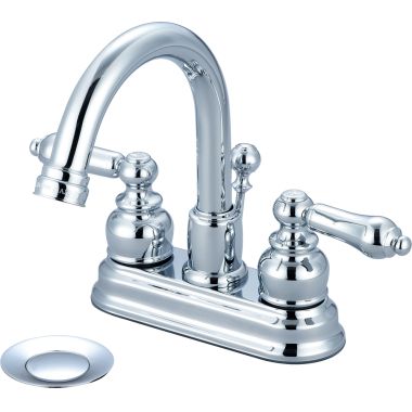 Click here to see Pioneer 3BR300 Pioneer Brentwood Centerset Gooseneck Bathroom Faucet with Pop-Up Drain, Two-Handle, 1.2 GPM, Metal Lever Handle, ADA, Polished Chrome - 3BR300
