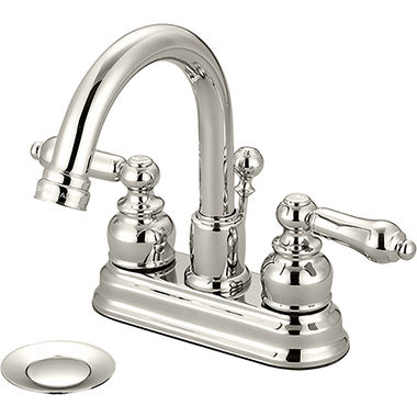 Click here to see Pioneer 3BR300-PN Pioneer Brentwood Centerset Gooseneck Bathroom Faucet with Pop-Up Drain, Two-Handle, 1.2 GPM, Metal Lever Handle, ADA, Polished Nickel - 3BR300-PN
