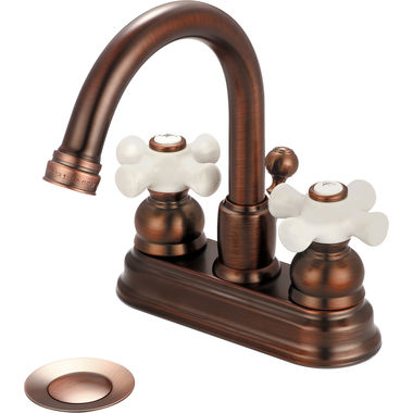 Click here to see Pioneer 3BR320-ORB Pioneer Brentwood Centerset Gooseneck Bathroom Faucet with Pop-Up Drain, Two-Handle, 1.5 GPM, Porcelain Cross Handle, Oil-Rubbed Bronze - 3BR320-ORB