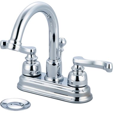 Click here to see Pioneer 3BR330 Pioneer Brentwood Centerset Gooseneck Bathroom Faucet with Pop-Up Drain, Two-Handle, 1.5 GPM, Beaux Lever Handle, ADA, PVD Polished Chrome - 3BR330