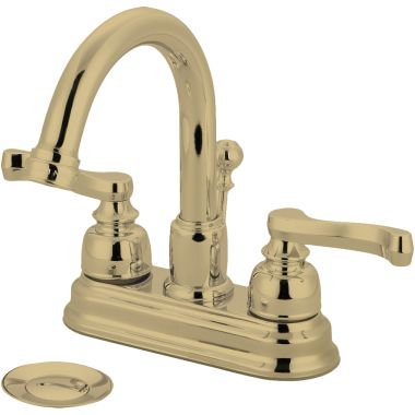 Click here to see Pioneer 3BR330-PB Pioneer Brentwood Centerset Gooseneck Bathroom Faucet with Pop-Up Drain, Two-Handle, 1.5 GPM, Beaux Lever Handle, ADA, PVD Polished Brass - 3BR330-PB