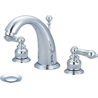 Click here to see Pioneer 3BR400 Pioneer Brentwood Widespread J-Spout Bathroom Faucet with Pop-Up Drain, Two-Handle, 1.2 GPM, Metal Lever Handle, ADA, Polished Chrome - 3BR400