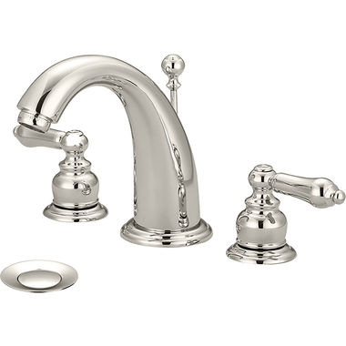 Click here to see Pioneer 3BR400-PN Pioneer Brentwood Widespread J-Spout Bathroom Faucet with Pop-Up Drain, Two-Handle, 1.2 GPM, Metal Lever Handle, ADA, PVD Polished Nickel - 3BR400-PN