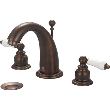 Click here to see Pioneer 3BR410-ORB Pioneer Brentwood Widespread J-Spout Bathroom Faucet with Pop-Up Drain, Two-Handle, 1.2 GPM, Porcelain Lever Handle, Oil-Rubbed Bronze - 3BR410-ORB