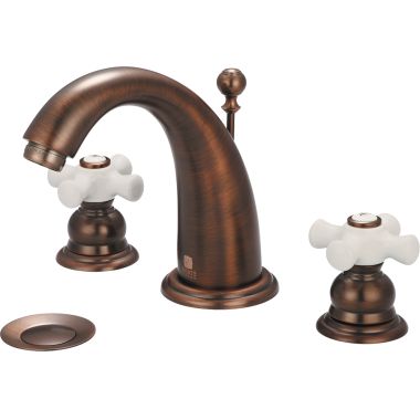 Click here to see Pioneer 3BR420-ORB Pioneer Brentwood Widespread J-Spout Bathroom Faucet with Pop-Up Drain, Two-Handle, 1.5 GPM, Porcelain Cross Handle, Oil-Rubbed Bronze - 3BR420-ORB