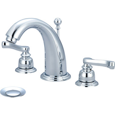 Click here to see Pioneer 3BR430 Pioneer Brentwood Widespread J-Spout Bathroom Faucet with Pop-Up Drain, Two-Handle, 1.5 GPM, Beaux Lever Handle, ADA, PVD Polished Chrome - 3BR430