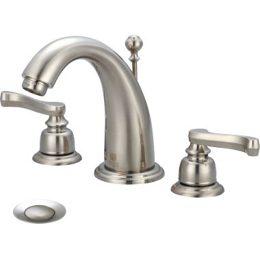 Click here to see Pioneer 3BR430-BN Pioneer Brentwood Widespread J-Spout Bathroom Faucet with Pop-Up Drain, Two-Handle, 1.5 GPM, Beaux Lever Handle, ADA, PVD Brushed Nickel - 3BR430-BN