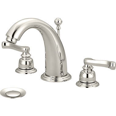 Click here to see Pioneer 3BR430-PN Pioneer Brentwood Widespread J-Spout Bathroom Faucet with Pop-Up Drain, Two-Handle, 1.5 GPM, Beaux Lever Handle, ADA, PVD Polished Nickel - 3BR430-PN