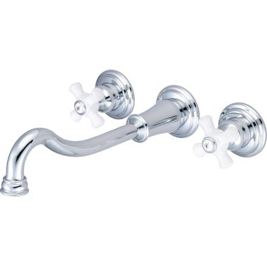 Click here to see Pioneer 3BR720 Pioneer Brentwood Widespread Wall-Mount Vessel Bathroom Faucet, Two-Handle, 1.5 GPM, Porcelain Cross Handle, PVD Polished Chrome - 3BR720