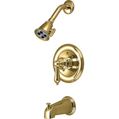 Click here to see Pioneer 4BR100T-PB Pioneer Brentwood Single Handle Polished Brass Tub/Shower Trim Kit , Two-Function, 2.5 GPM, Metal Lever Handle, ADA - 4BR100T-PB