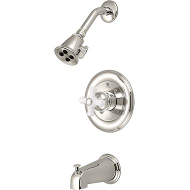 Click here to see Pioneer 4BR120T-PN Pioneer Brentwood Single Handle Polished Nickel Tub/Shower Trim Kit, Two-Function, 2.5 GPM, Porcelain Cross Handle - 4BR120T-PN