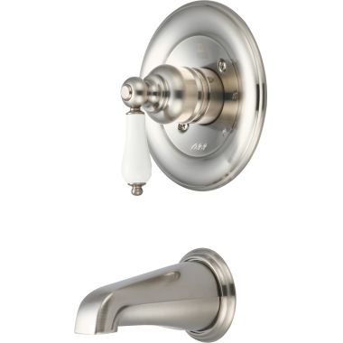 Click here to see Pioneer 4BR210T-BN Pioneer Brentwood Single Handle Wall-Mount Brushed Nickel Tub Faucet Trim Set, Porcelain Lever Handle, ADA - 4BR210T-BN