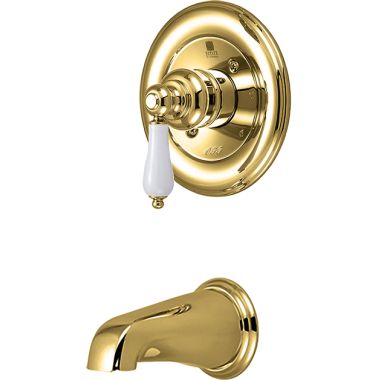 Click here to see Pioneer 4BR210T-PB Pioneer Brentwood Single Handle Wall-Mount Polished Brass Tub Faucet Trim Set, Porcelain Lever Handle, ADA - 4BR210T-PB
