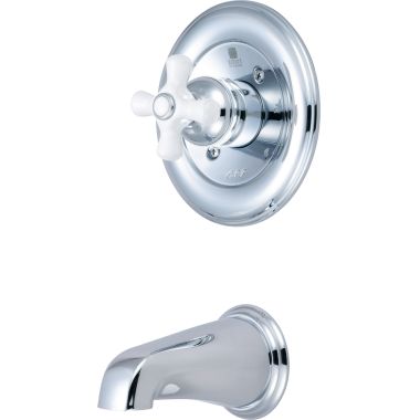 Click here to see Pioneer 4BR220T Pioneer Brentwood Single Handle Wall-Mount Polished Chrome Tub Faucet Trim Set, Porcelain Cross Handle - 4BR220T