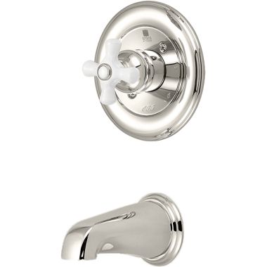 Click here to see Pioneer 4BR220T-PN Pioneer Brentwood Single Handle Wall-Mount Polished Nickel Tub Faucet Trim Set, Porcelain Cross Handle - 4BR220T-PN