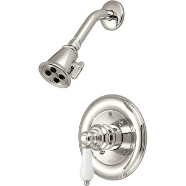 Click here to see Pioneer 4BR310T-PN Pioneer Brentwood 2-Function Shower Faucet with 2-1/2in Showerhead, Porcelain Lever Handle, Trim Only, 2.5 GPM, Polished Nickel - 4BR310T-PN