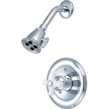 Click here to see Pioneer 4BR320T Pioneer Brentwood 2-Function Shower Faucet with 2-1/2in Showerhead, Porcelain Cross Handle, Trim Only, 2.5 GPM, Polished Chrome - 4BR320T
