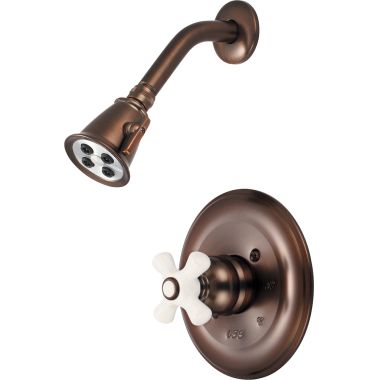Click here to see Pioneer 4BR320T-ORB Pioneer Brentwood 2-Function Shower Faucet with 2-1/2in Showerhead, Porcelain Cross Handle, Trim Only, 2.5 GPM, Oil Rubbed Bronze - 4BR320T-ORB