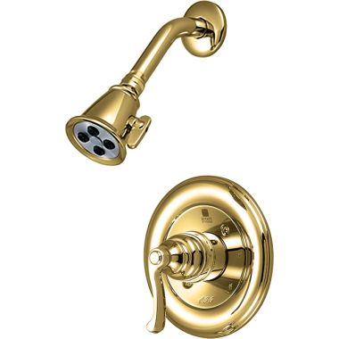 Click here to see Pioneer 4BR330T-PB Pioneer Brentwood 2-Function Shower Faucet with 2-1/2in Showerhead, Beuax Lever Handle, Trim Only, 2.5 GPM, Polished Brass - 4BR330T-PB