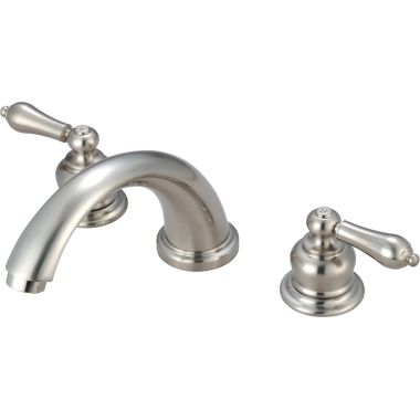 Click here to see Pioneer 4BR700-BN Pioneer Brentwood Two-Handle Deck Mounted Brushed Nickel Roman Tub Faucet Trim Set with Rough-In, C Spout, Metal Lever Handles, ADA - 4BR700-BN