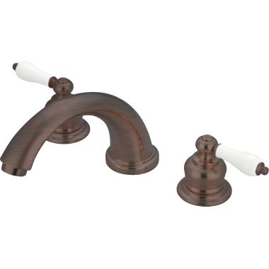 Click here to see Pioneer 4BR710-ORB Pioneer Brentwood Two-Handle Deck Mounted Oil Rubbed Bronze Roman Tub Faucet Trim Set with Rough-In, C Spout, Porcelain Lever Handles, ADA - 4BR710-ORB